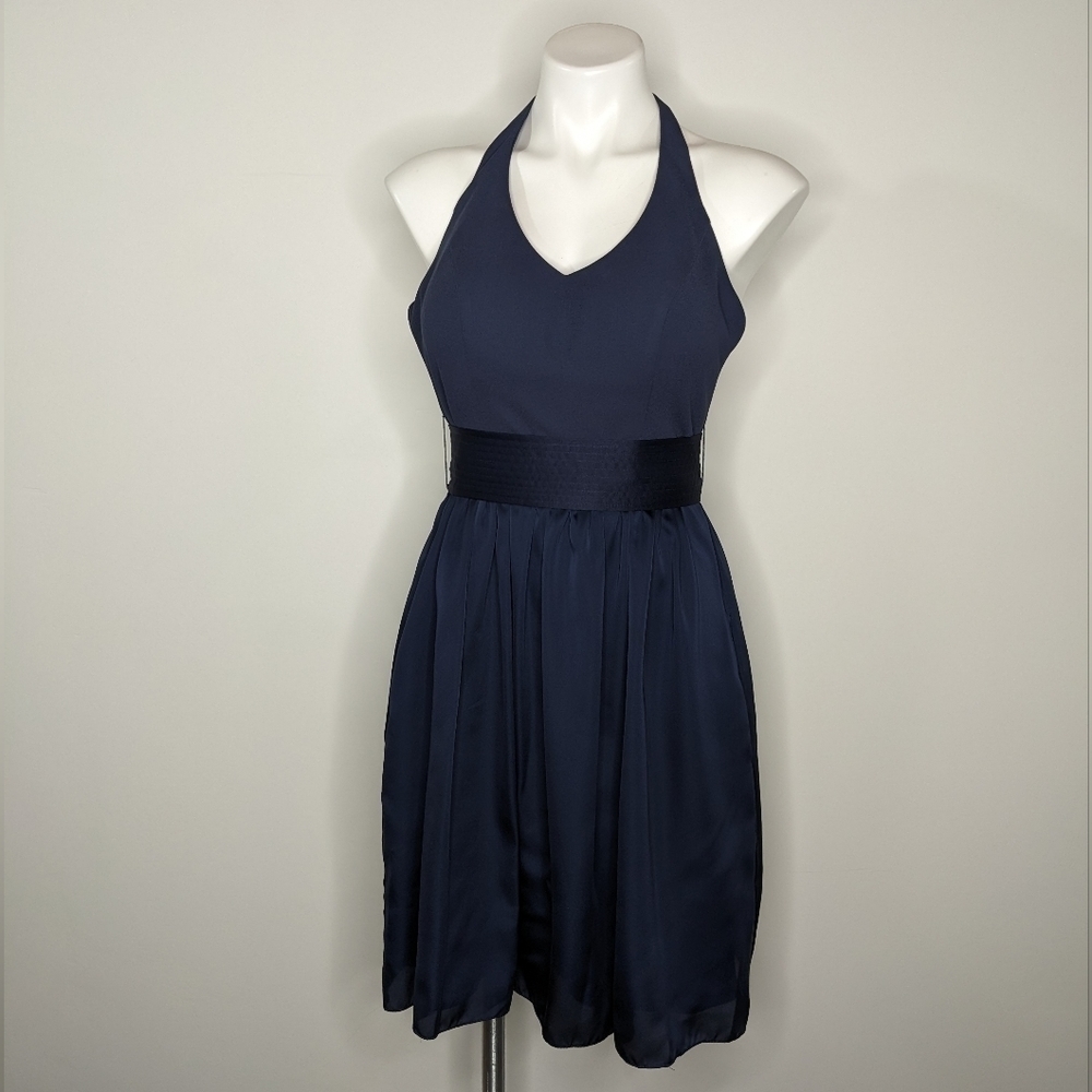 White by Vera Wang blue v neck halter bridesmaid dress 2